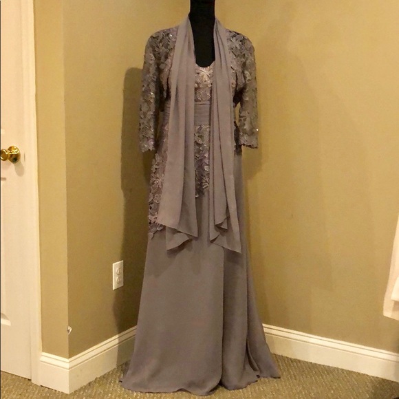 Grey Embellished Strapless Gown, Matching Bolero - Picture 2 of 10